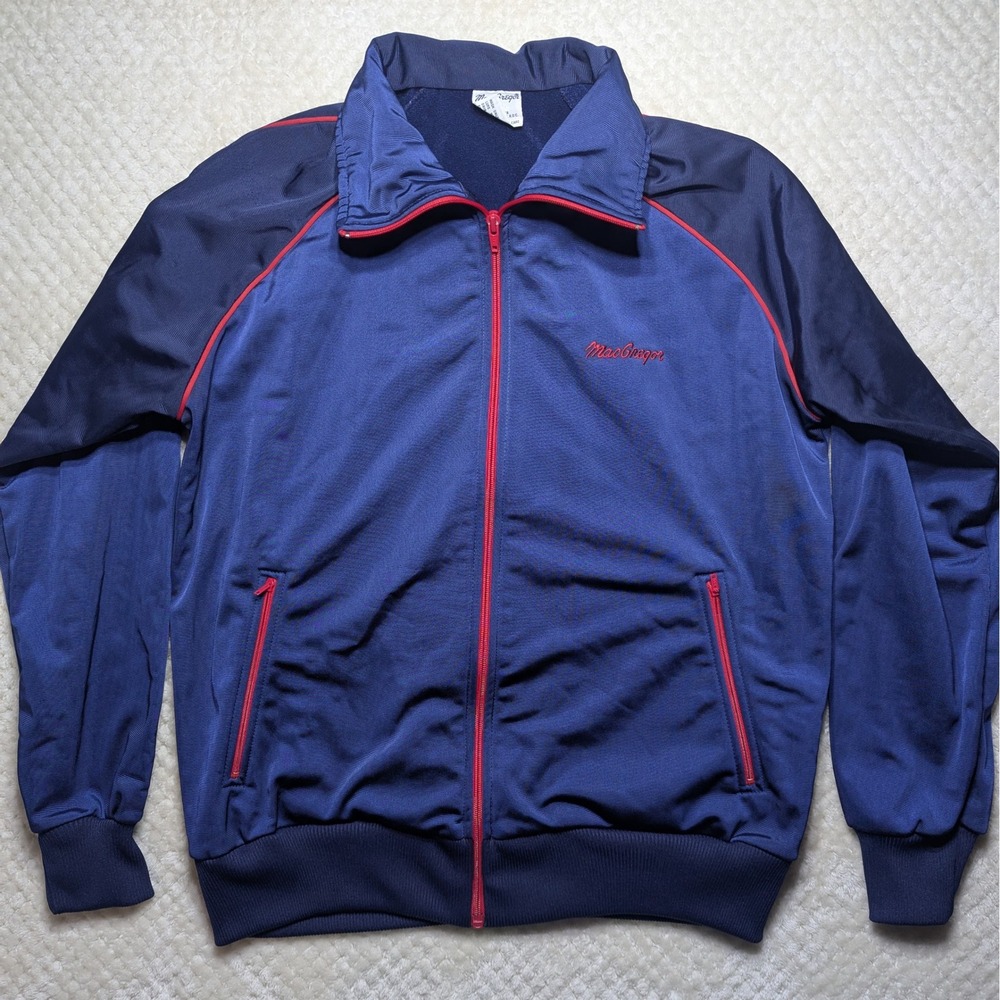 Vintage MacGregor Mens Track Jacket Navy‎ Blue Red Full Zip Raglan Size Medium